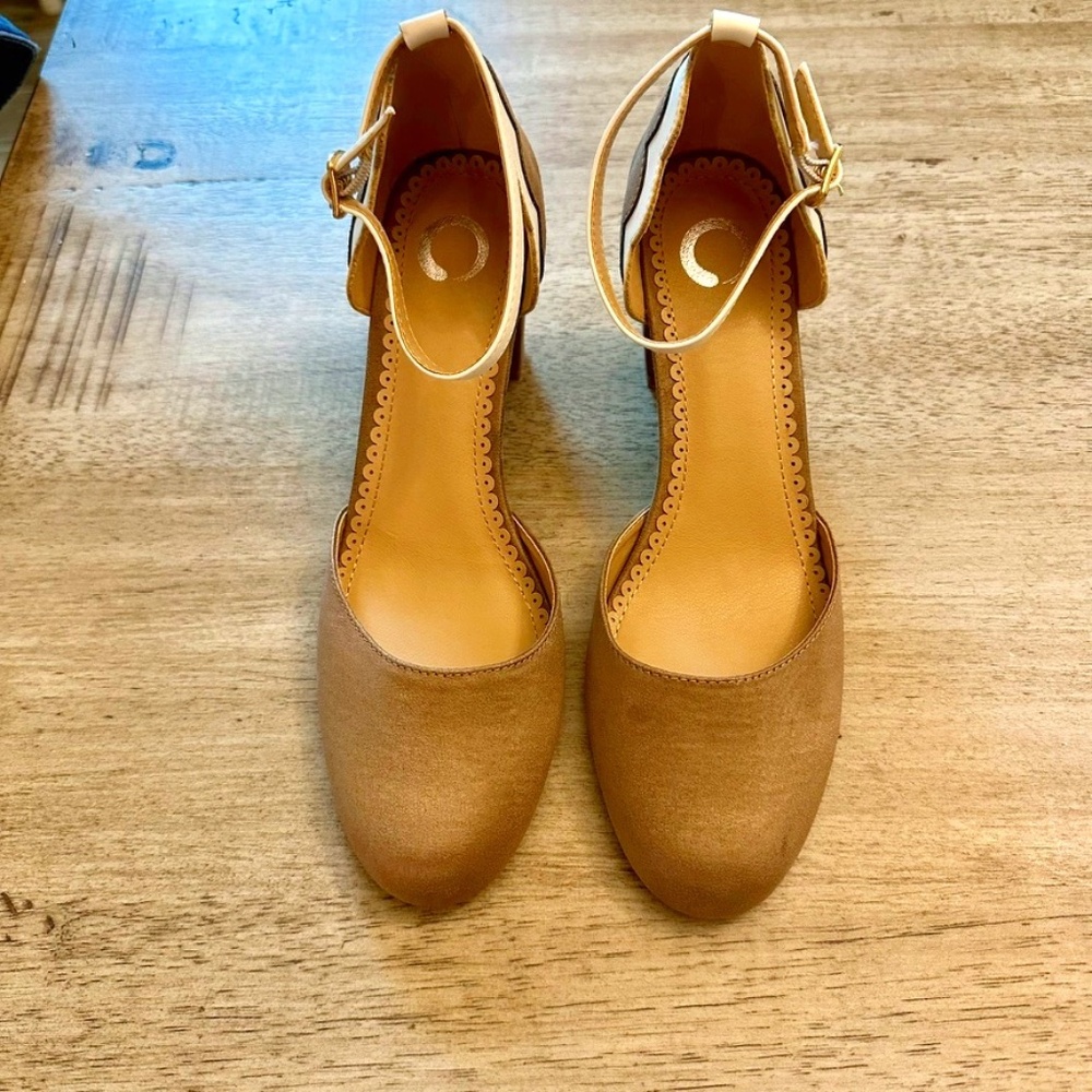Taupe and white heels